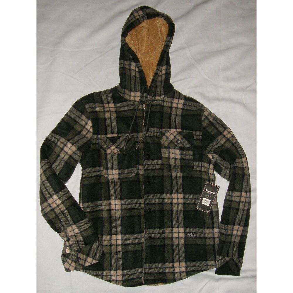 AEROPOSTALE Plaid Sz Small Faux Fur Lined Hooded Snap Front Shacket Pockets NWT